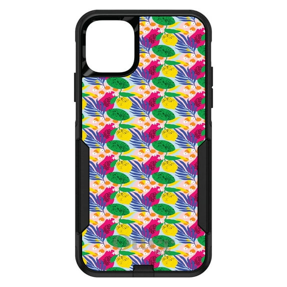 DistinctInk Case for iPhone 12 Pro MAX (6.7" Screen) - OtterBox Commuter Custom Black Case - Summer Vibes Floral Pattern Pink Green Yellow