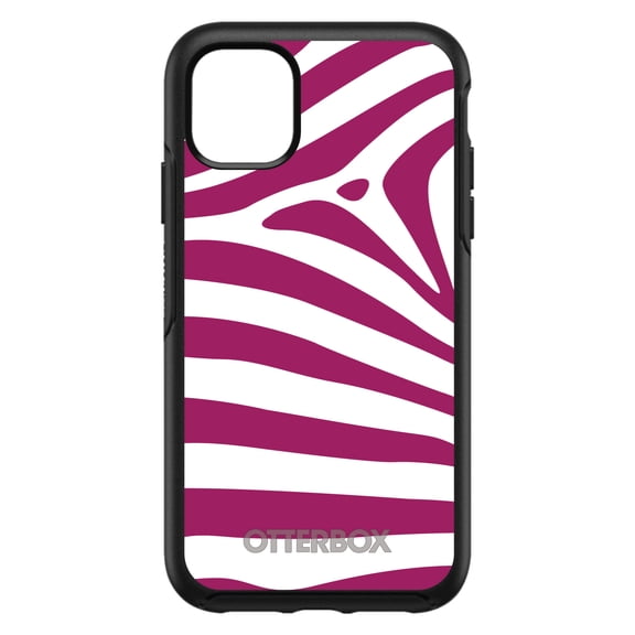 DistinctInk OtterBox Symmetry Custom Case for Apple iPhone 12 Pro Max (6.7" Screen) - Fuchsia & White Zebra Skin Stripes - Shockproof Protection