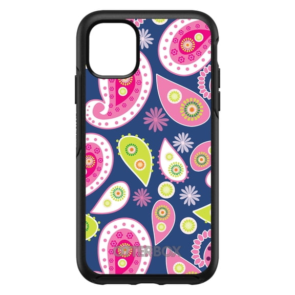 DistinctInk OtterBox Symmetry Custom Case for Apple iPhone 12 Pro Max (6.7" Screen) - Pink Green Navy Paisley - Wireless Charging Compatible