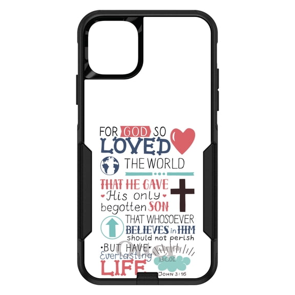 DistinctInk Case for iPhone 13 (6.1" Screen) - OtterBox Commuter Custom Black Case - John 3:16 - Pink Teal - For God So Loved The World