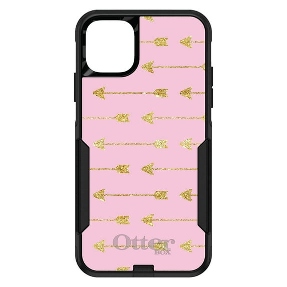 DistinctInk Case for iPhone 13 (6.1" Screen) - OtterBox Commuter Custom Black Case - Pink & Gold Print - Arrows Pattern