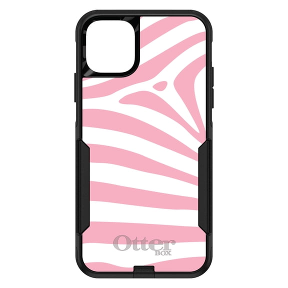 DistinctInk OtterBox Commuter Custom Case for Apple iPhone 13 (6.1" Screen) - Pink & White Zebra Skin Stripes - Tempered Glass Back