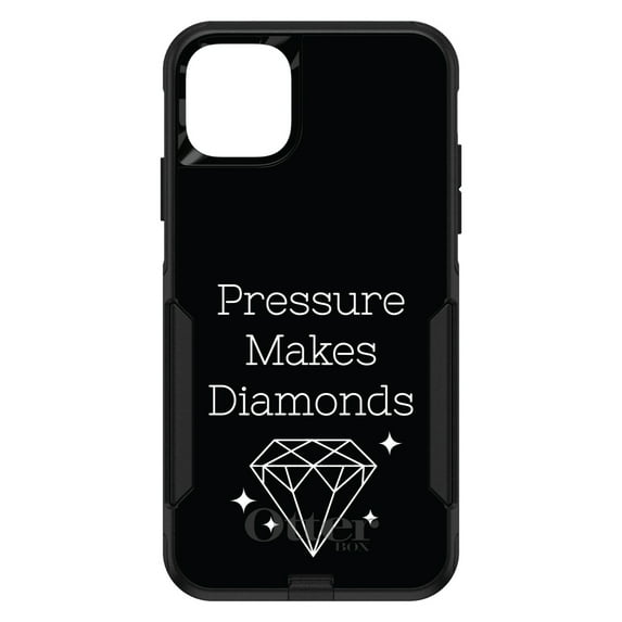 DistinctInk Case for iPhone 13 (6.1" Screen) - OtterBox Commuter Custom Black Case - Pressure Makes Diamonds - Black / White - Inspirational Quote