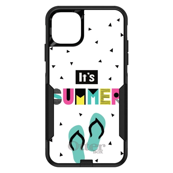 DistinctInk Case for iPhone 13 (6.1" Screen) - OtterBox Commuter Custom Black Case - Summer Graphics - It's Summer Cartoon Flip Flops
