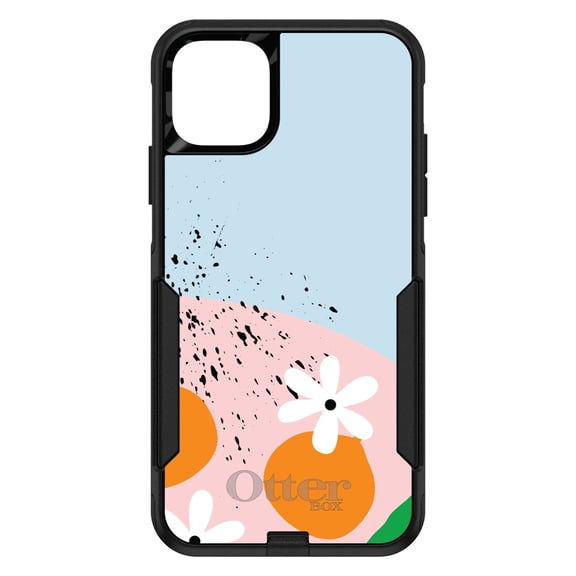 DistinctInk Case for iPhone 13 (6.1" Screen) - OtterBox Commuter Custom Black Case - Summer Vibes Bold Flower Pink White Orange