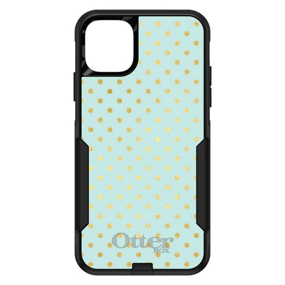 DistinctInk OtterBox Commuter Custom Case for Apple iPhone 13 (6.1" Screen) - Teal & Gold Polka Dot Pattern - Lightweight Grip