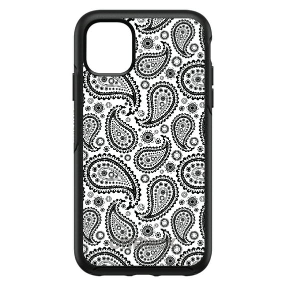 DistinctInk OtterBox Symmetry Custom Case for Apple iPhone 13 (6.1" Screen) - Black & White Paisley - Raised Bezel Screen Guard