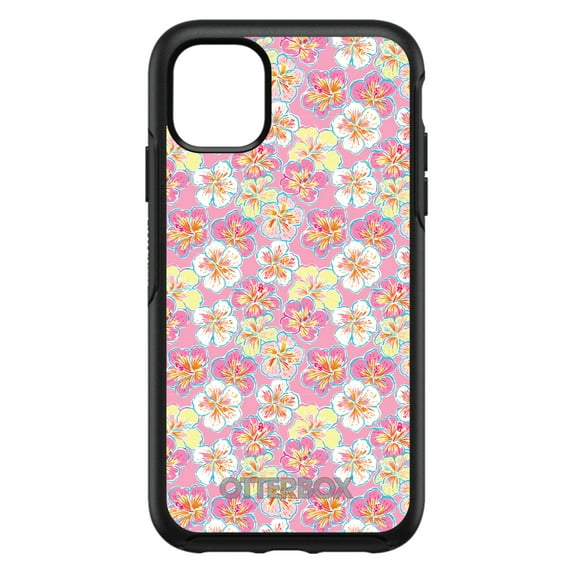 DistinctInk OtterBox Symmetry Custom Case for Apple iPhone 13 (6.1" Screen) - Yellow White Pink Flowers Floral - Slim Profile Design