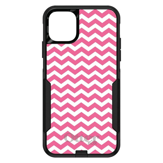 DistinctInk Case for iPhone 13 MINI (5.4" Screen) - OtterBox Commuter Custom Black Case - Pink White Chevron Stripes Wave - Chevron Stripes Pattern