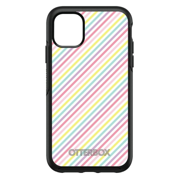DistinctInk Case for iPhone 13 MINI (5.4" Screen) - OtterBox Symmetry Custom Black Case - Rainbow Diagonal Stripes Pattern