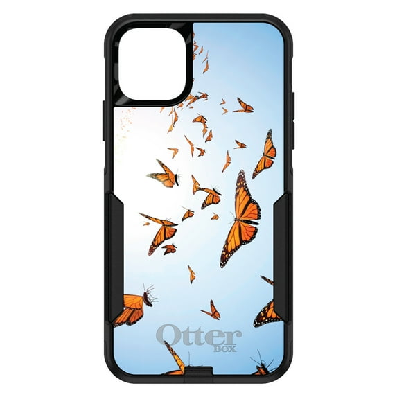 DistinctInk Case for iPhone 13 PRO (6.1" Screen) - OtterBox Commuter Custom Black Case - Flying Monarch Butterflies