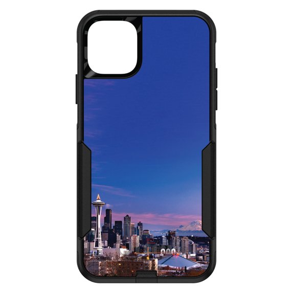 DistinctInk Case for iPhone 13 PRO (6.1" Screen) - OtterBox Commuter Custom Black Case - Seattle Skyline Night - Show Your Love of Seattle