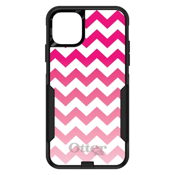 DistinctInk OtterBox Commuter Custom Case for Apple iPhone 13 Pro (6.1" Screen) - White Pink Fade Ombré Chevron Stripes - Shockproof Protection