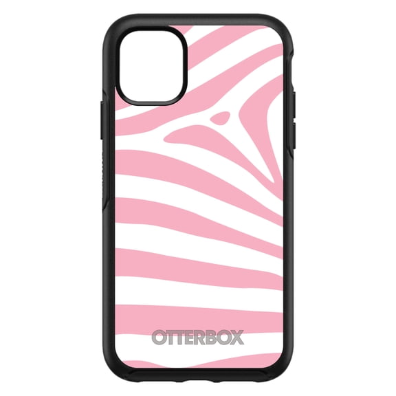 DistinctInk OtterBox Symmetry Custom Case for Apple iPhone 13 Pro Max (6.7" Screen) - Pink & White Zebra Skin Stripes - Tempered Glass Back