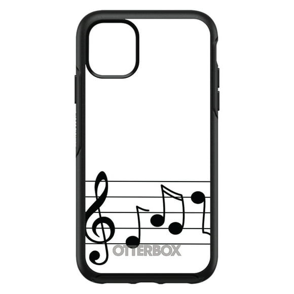 DistinctInk Case for iPhone 13 Pro MAX (6.7" Screen) - OtterBox Symmetry Custom Black Case - Treble Staff Music Notes