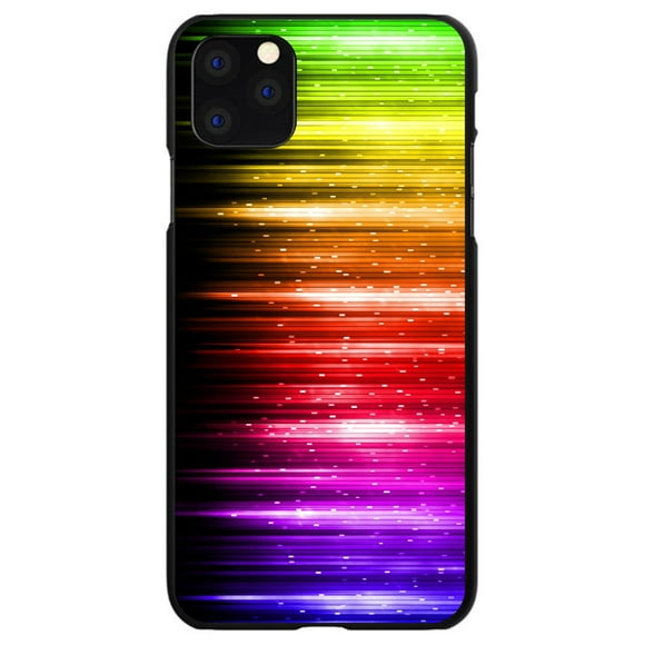 DistinctInk Case for iPhone 14 (6.1" Screen) - Custom Ultra Slim Thin Hard Black Plastic Cover - Rainbow Light Glowing Lines