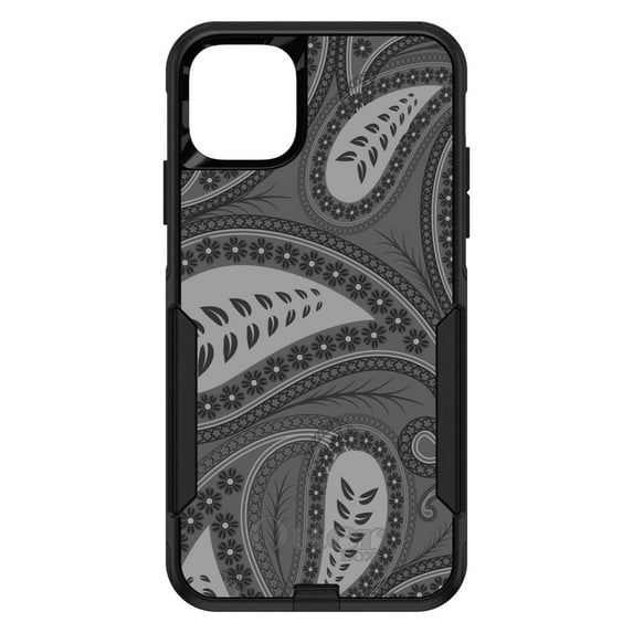 DistinctInk Case for iPhone 14 (6.1" Screen) - OtterBox Commuter Custom Black Case - Big Grey Black Paisley