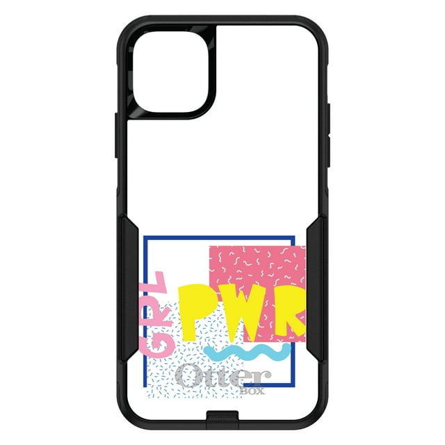 DistinctInk Case for iPhone 14 (6.1" Screen) - OtterBox Commuter Custom Black Case - Girl Power - GRL PWR - Retro 80's Look