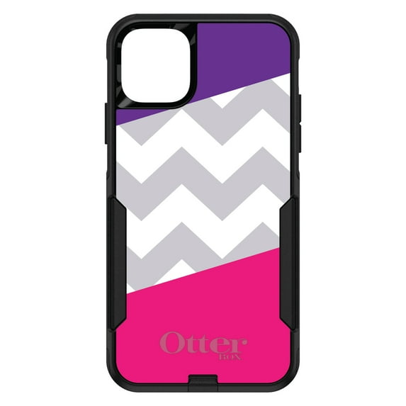 DistinctInk Case for iPhone 14 (6.1" Screen) - OtterBox Commuter Custom Black Case - Purple Pink Block Grey Chevron - Chevron Stripes Pattern