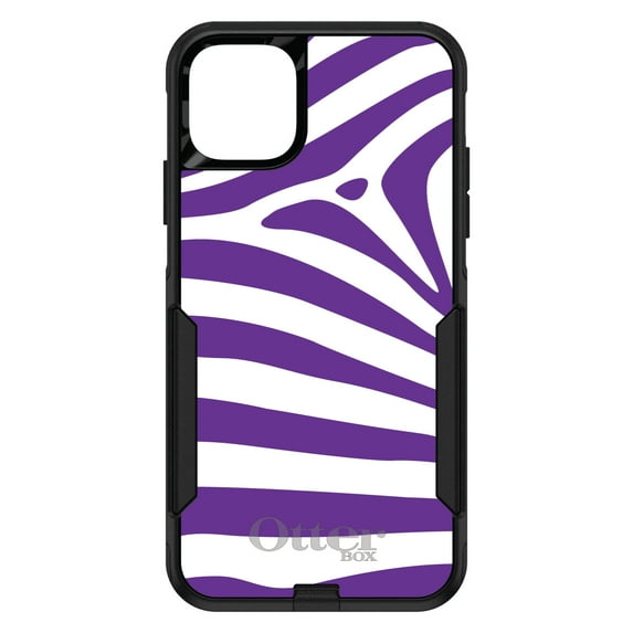 DistinctInk Case for iPhone 14 (6.1" Screen) - OtterBox Commuter Custom Black Case - Purple & White Zebra Skin Stripes