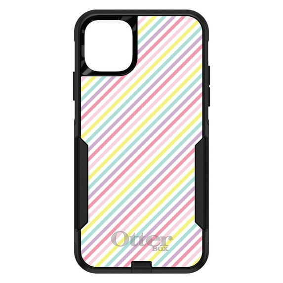 DistinctInk OtterBox Commuter Custom Case for Apple iPhone 14 (6.1" Screen) - Rainbow Diagonal Stripes Pattern - Tempered Glass Back