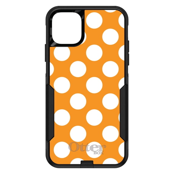 DistinctInk OtterBox Commuter Custom Case for Apple iPhone 14 (6.1" Screen) - White & Orange Polka Dots - Wireless Charging Compatible
