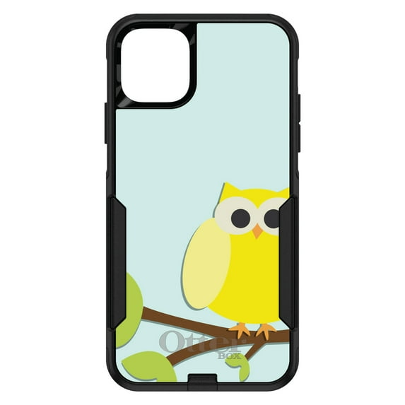 DistinctInk Case for iPhone 14 (6.1" Screen) - OtterBox Commuter Custom Black Case - Yellow Owl Cartoon - Cartoon Owls
