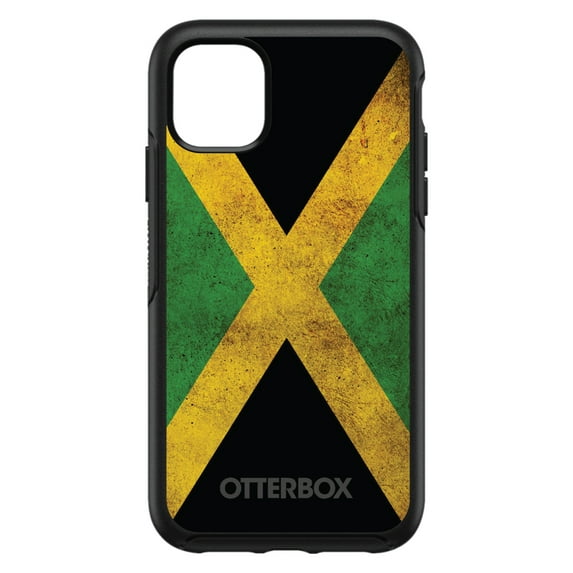 DistinctInk Case for iPhone 14 (6.1" Screen) - OtterBox Symmetry Custom Black Case - Jamaica Old Flag Black Green Yellow - Show Your Love of Jamaica