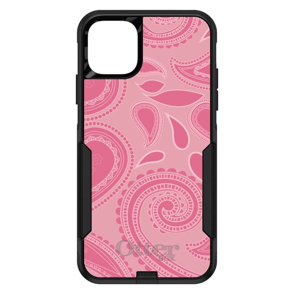 DistinctInk OtterBox Commuter Custom Case for Apple iPhone 14 Plus (6.7" Screen) - Big Pink Paisley - Lightweight Grip