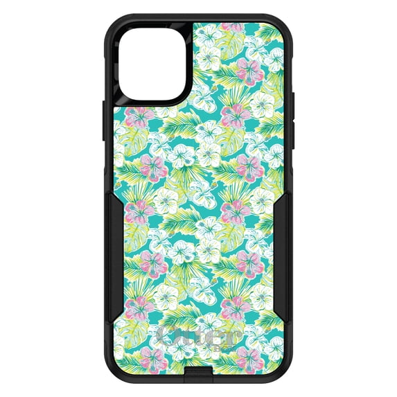 DistinctInk OtterBox Commuter Custom Case for Apple iPhone 14 Plus (6.7" Screen) - Green Pink White Flowers Floral - Lightweight Grip