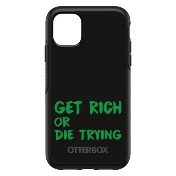 DistinctInk Case for iPhone 14 PLUS (6.7" Screen) - OtterBox Symmetry Custom Black Case - Get Rich or Die Trying - Black & Green