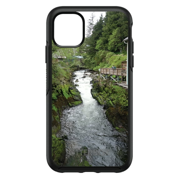DistinctInk Case for iPhone 14 PLUS (6.7" Screen) - OtterBox Symmetry Custom Black Case - Ketchikan Alaska Stream