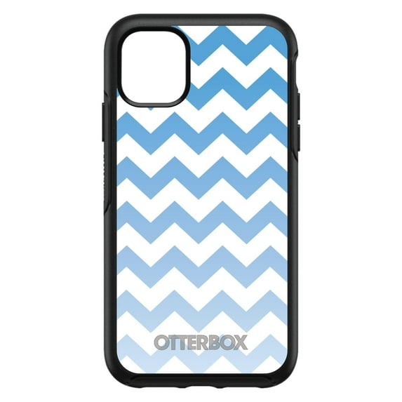 DistinctInk OtterBox Symmetry Custom Case for Apple iPhone 14 Plus (6.7" Screen) - White Blue Fade Ombré Chevron Stripes - Lightweight Grip