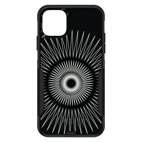DistinctInk Case for iPhone 14 PRO (6.1" Screen) - OtterBox Commuter Custom Black Case - Black White Star Bursts