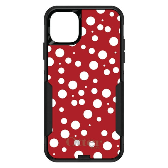 DistinctInk Case for iPhone 14 PRO (6.1" Screen) - OtterBox Commuter Custom Black Case - Red White Bubbles Polka Dots - Polka Dot Pattern