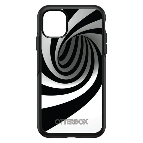 DistinctInk Case for iPhone 14 PRO (6.1" Screen) - OtterBox Symmetry Custom Black Case - Black White Swirl Vortex Geometric