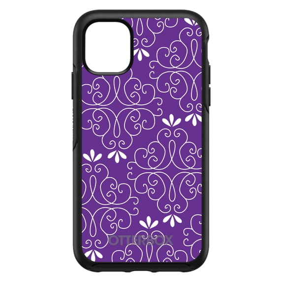 DistinctInk OtterBox Symmetry Custom Case for Apple iPhone 14 Pro (6.1" Screen) - Purple White Floral - Shockproof Protection