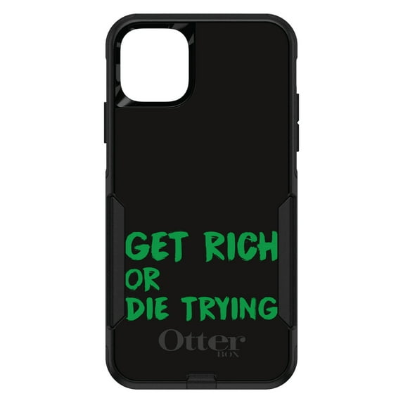 DistinctInk Case for iPhone 14 Pro MAX (6.7" Screen) - OtterBox Commuter Custom Black Case - Get Rich or Die Trying - Black & Green
