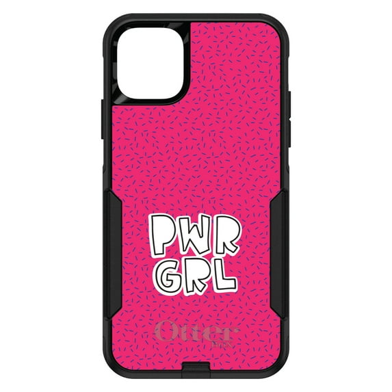 DistinctInk Case for iPhone 14 Pro MAX (6.7" Screen) - OtterBox Commuter Custom Black Case - Girl Power - PWR GRL - Pink Background