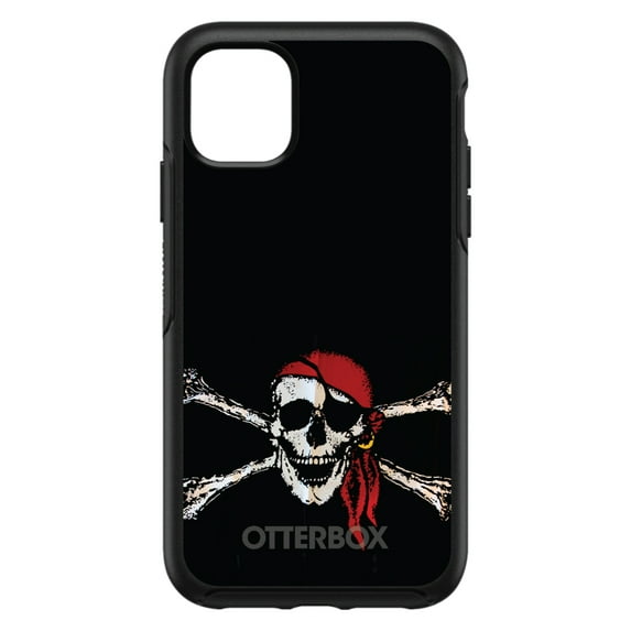 DistinctInk Case for iPhone 14 Pro MAX (6.7" Screen) - OtterBox Symmetry Custom Black Case - Black Red Pirate Flag