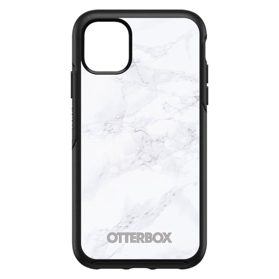 DistinctInk OtterBox Symmetry Custom Case for Apple iPhone 14 Pro Max (6.7" Screen) - White Grey Marble Carrara - Slim Profile Design