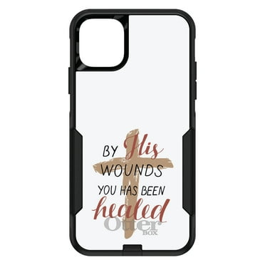 DistinctInk Case for iPhone 15 (6.1" Screen) - OtterBox Commuter Custom Black Case - By His Wounds You Has Been Healed - Cross