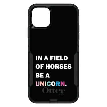 DistinctInk Case for iPhone 15 (6.1" Screen) - OtterBox Commuter Custom Black Case - In a Field of Horses, Be a Unicorn - Rainbow