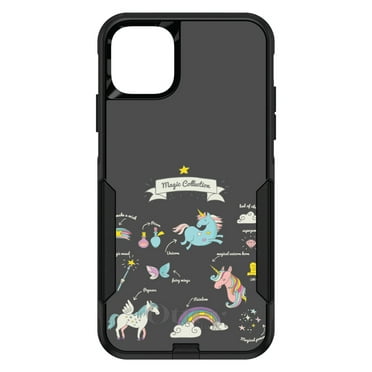 DistinctInk Case for iPhone 15 (6.1" Screen) - OtterBox Commuter Custom Black Case - Magic Collection Grey - Unicorn, Rainbow
