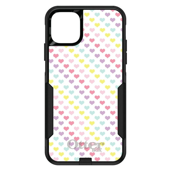 DistinctInk OtterBox Commuter Custom Case for Apple iPhone 15 (6.1" Screen) - Rainbow Hearts Diagonal Pattern - Raised Bezel Screen Guard