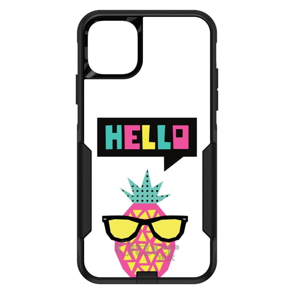 DistinctInk OtterBox Commuter Custom Case for Apple iPhone 15 (6.1" Screen) - Hello Cartoon Pineapple - Shockproof Protection