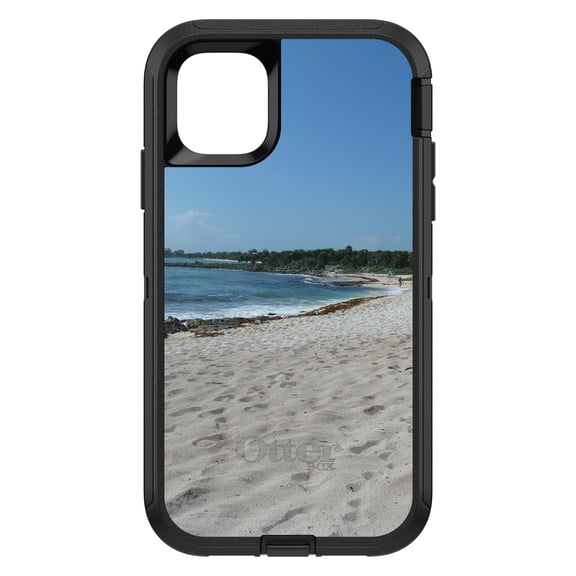 DistinctInk OtterBox Defender Custom Case for Apple iPhone 15 (6.1" Screen) - Beach Scene Akumal Mexico - Wireless Charging Compatible