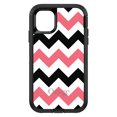 thumbnail image 1 of DistinctInk Case for iPhone 15 (6.1" Screen) - OtterBox Defender Custom Black Case - Black Pink Chevron Stripes - Chevron Stripes Pattern, 1 of 2