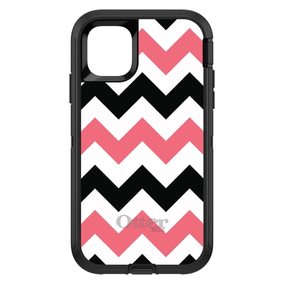 DistinctInk Case for iPhone 15 (6.1" Screen) - OtterBox Defender Custom Black Case - Black Pink Chevron Stripes - Chevron Stripes Pattern