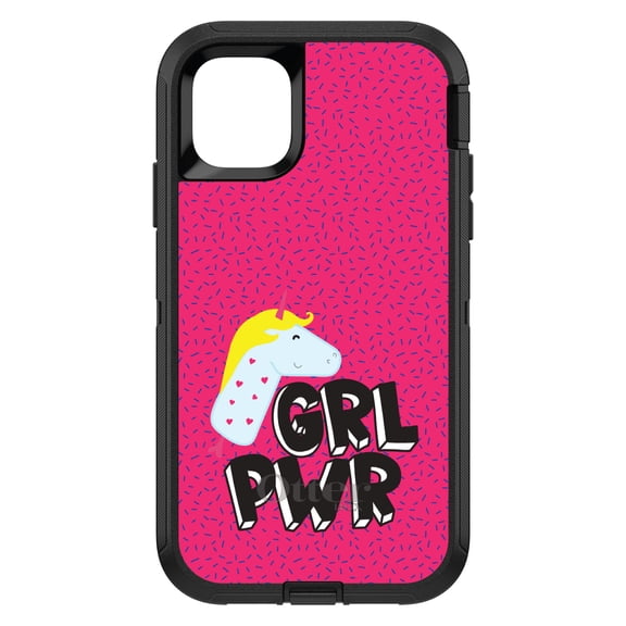 DistinctInk OtterBox Defender Custom Case for Apple iPhone 15 (6.1" Screen) - Unicorn Pink Background - Tempered Glass Back